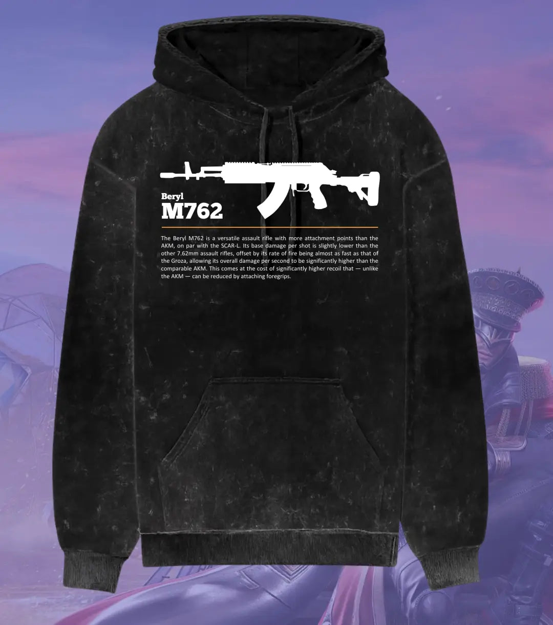 BGMI Beryl M762 Covert Ops Hoodie – Acid Wash | 300 GSM Heavyweight Fleece - Black / S - BGMI/PUBG