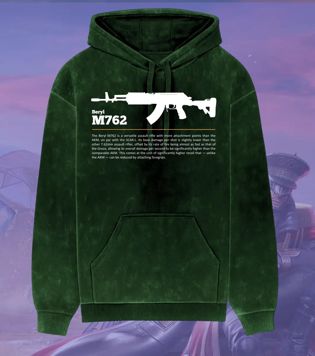 BGMI Beryl M762 Covert Ops Hoodie – Acid Wash | 300 GSM Heavyweight Fleece - Bottle Green / S - BGMI/PUBG