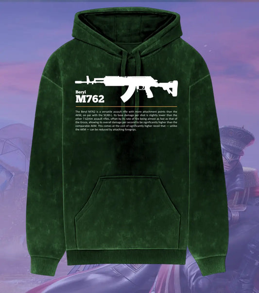 BGMI Beryl M762 Covert Ops Hoodie – Acid Wash | 300 GSM Heavyweight Fleece - Bottle Green / S - BGMI/PUBG