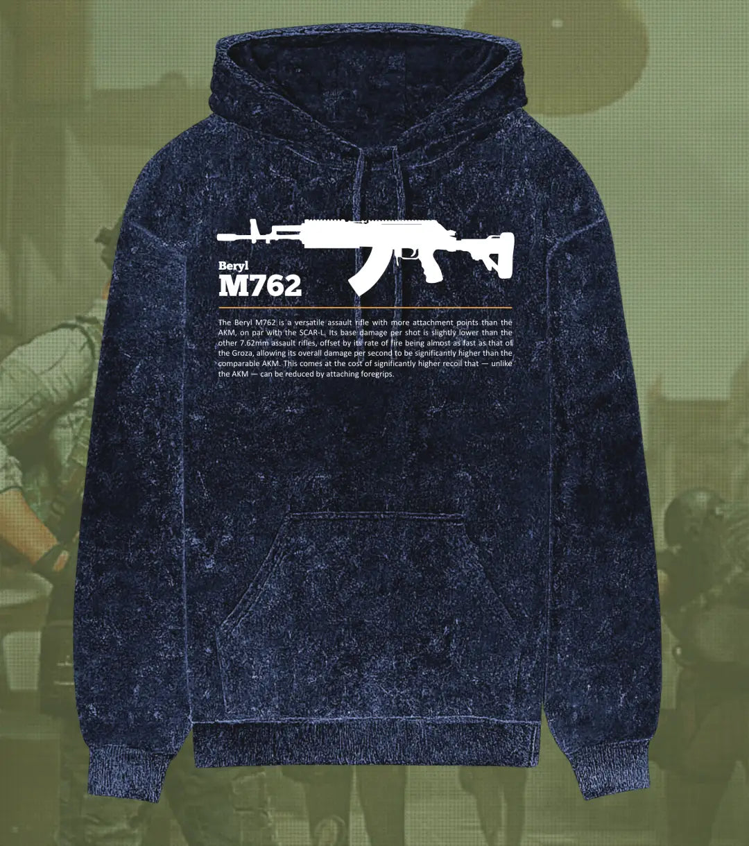 BGMI Beryl M762 Covert Ops Hoodie – Acid Wash | 300 GSM Heavyweight Fleece - Navy / S - BGMI/PUBG