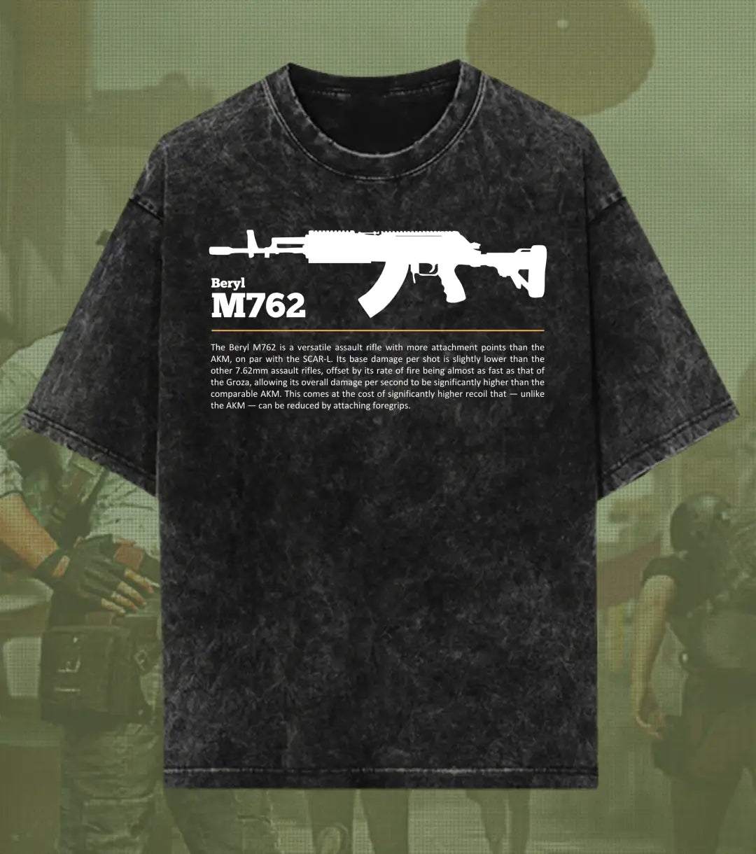 BGMI Beryl M762 – Heavy Spray Acid Wash Oversized T-Shirt | 240 GSM Heavyweight Tee - BGMI/PUBG