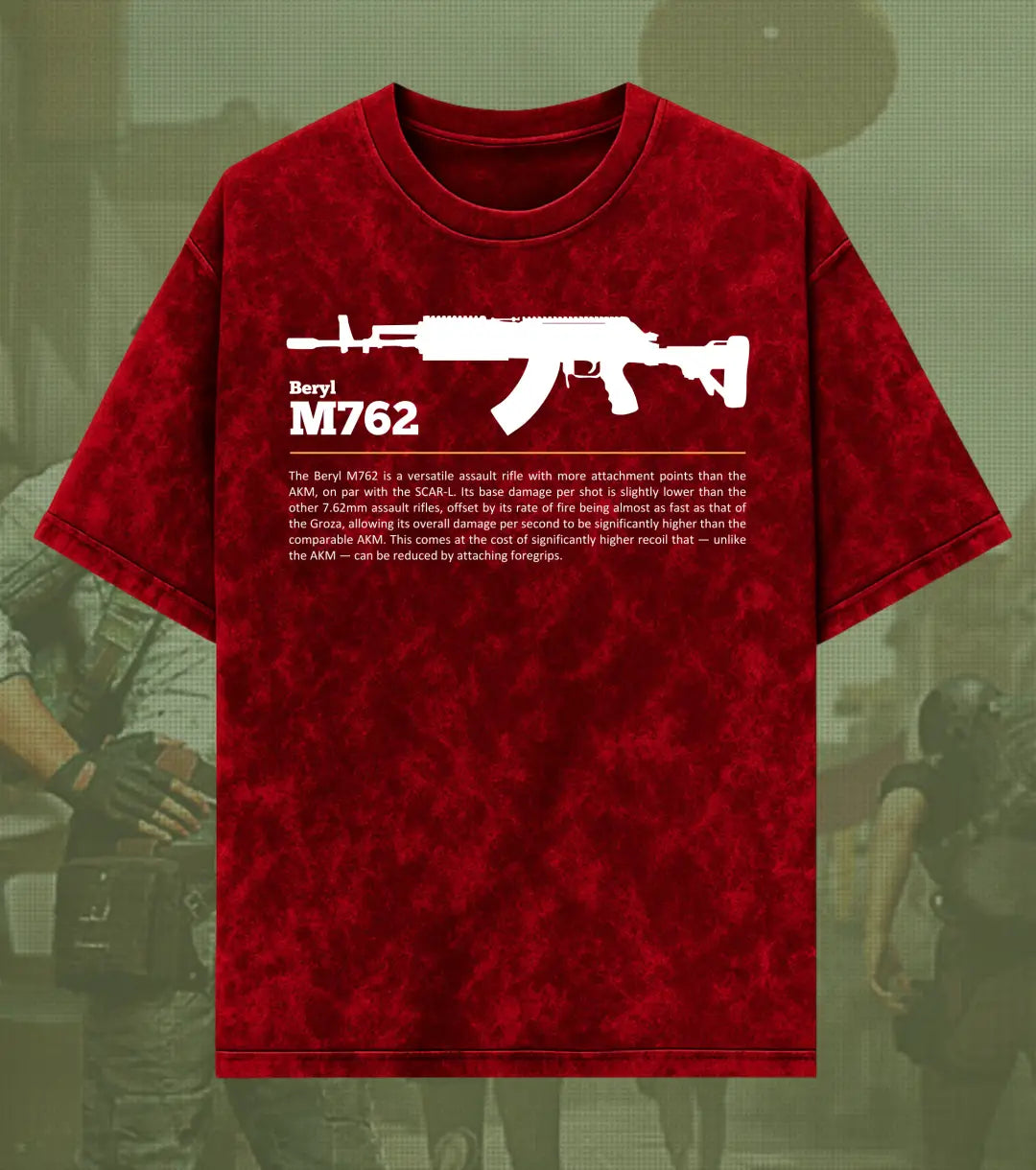 BGMI Beryl M762 – Heavy Spray Acid Wash Oversized T-Shirt | 240 GSM Heavyweight Tee - BGMI/PUBG