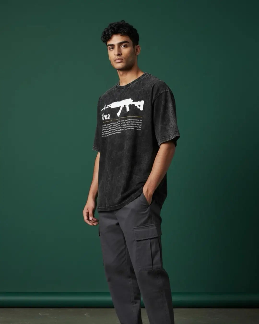 BGMI Beryl M762 – Heavy Spray Acid Wash Oversized T-Shirt | 240 GSM Heavyweight Tee - Black / S - BGMI/PUBG