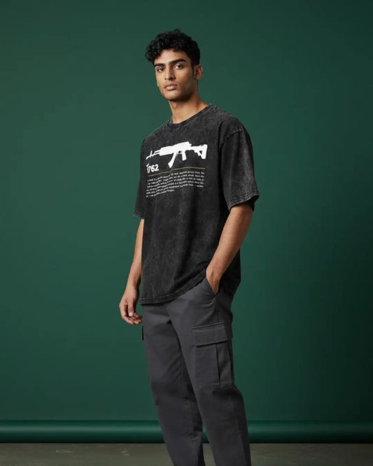 BGMI Beryl M762 – Heavy Spray Acid Wash Oversized T-Shirt | 240 GSM Heavyweight Tee - Black / S - BGMI/PUBG