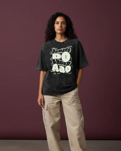 BGMI Damage Do Ander Aao – OG Punchline Acid Wash Oversized T-Shirt | 240 GSM Heavyweight Tee - Black / S - BGMI/PUBG
