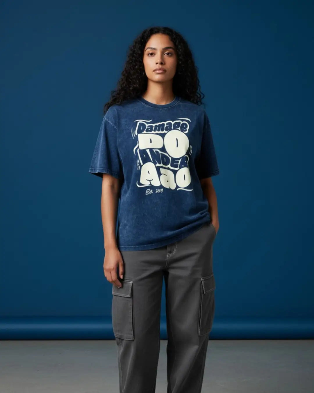 BGMI Damage Do Ander Aao – OG Punchline Acid Wash Oversized T-Shirt | 240 GSM Heavyweight Tee - Navy / S - BGMI/PUBG