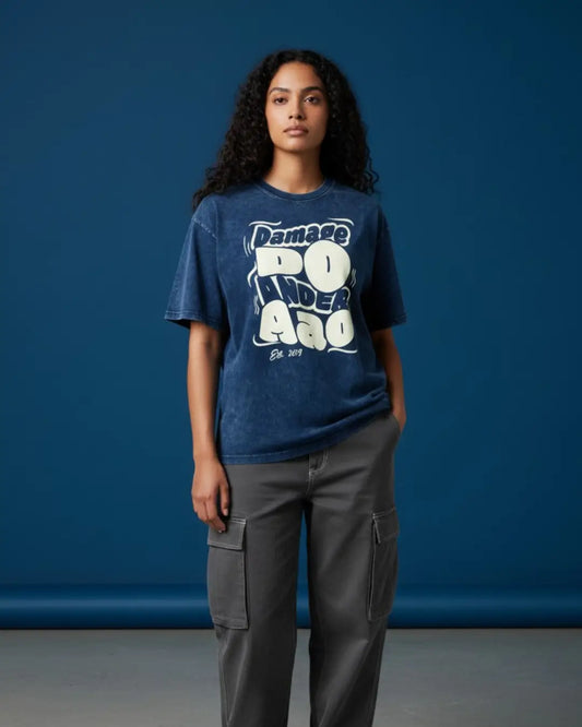 BGMI Damage Do Ander Aao – OG Punchline Acid Wash Oversized T-Shirt | 240 GSM Heavyweight Tee - Navy / S - BGMI/PUBG