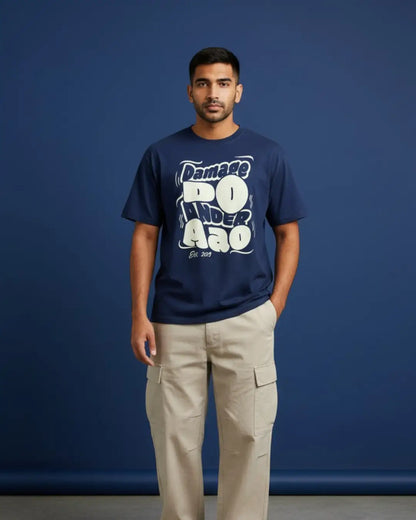 BGMI Damage Do Under Aao Oversized T-Shirt – OG Energy Drop | 240 GSM Heavyweight Gamer Tee - Navy / XS / 180GSM