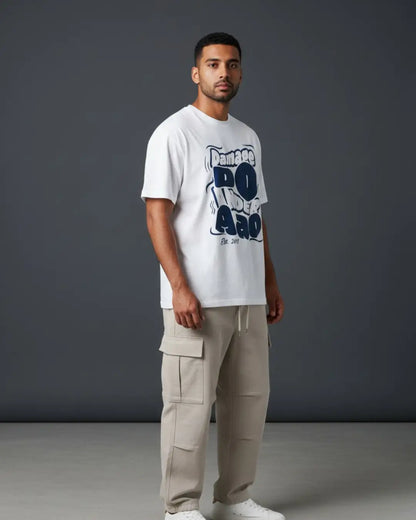 BGMI Damage Do Under Aao Oversized T-Shirt – OG Energy Drop | 240 GSM Heavyweight Gamer Tee - White / XS / 180GSM