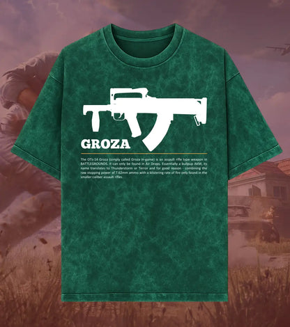 BGMI Groza – Airdrop Beast Acid Wash Oversized T-Shirt | 240 GSM Heavyweight Tee - BGMI/PUBG
