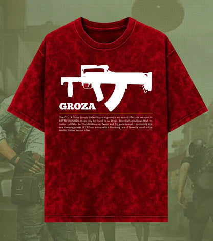 BGMI Groza – Airdrop Beast Acid Wash Oversized T-Shirt | 240 GSM Heavyweight Tee - BGMI/PUBG
