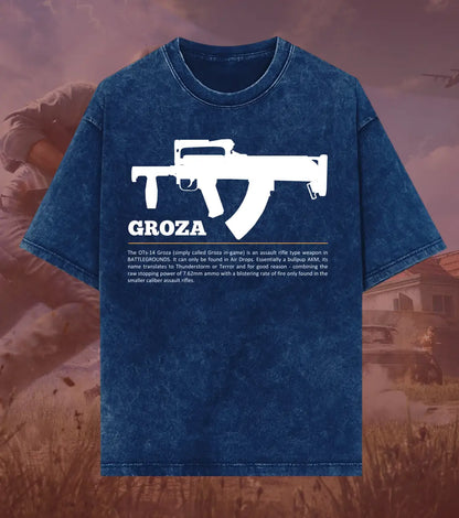 BGMI Groza – Airdrop Beast Acid Wash Oversized T-Shirt | 240 GSM Heavyweight Tee - Navy / S - BGMI/PUBG