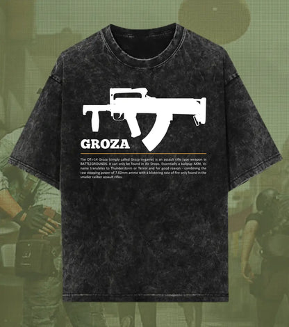 BGMI Groza – Airdrop Beast Acid Wash Oversized T-Shirt | 240 GSM Heavyweight Tee - Black / S - BGMI/PUBG