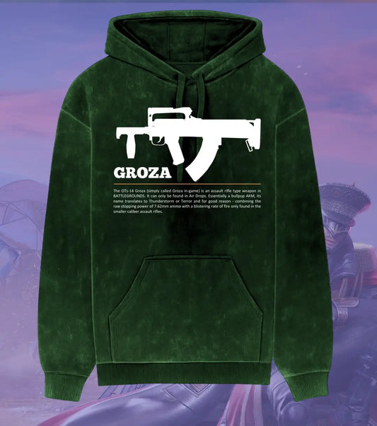 BGMI Groza Covert Airdrop Hoodie – Acid Wash | 300 GSM Heavyweight Fleece - Bottle Green / S - BGMI/PUBG