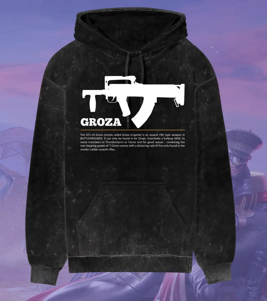 BGMI Groza Covert Airdrop Hoodie – Acid Wash | 300 GSM Heavyweight Fleece - Black / S - BGMI/PUBG