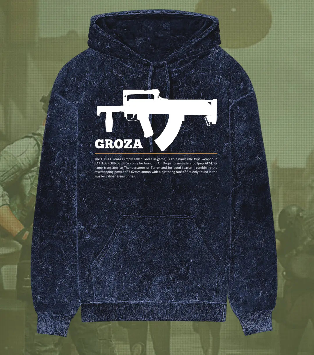 BGMI Groza Covert Airdrop Hoodie – Acid Wash | 300 GSM Heavyweight Fleece - Navy / S - BGMI/PUBG