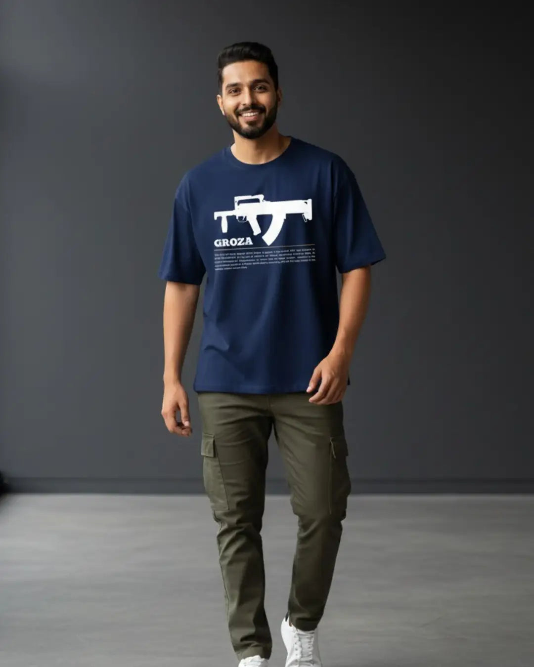 BGMI Groza Oversized T-Shirt – Airdrop Beast Edition | 240 GSM Heavyweight Gamer Tee - Navy / XS / 180GSM - Valorant
