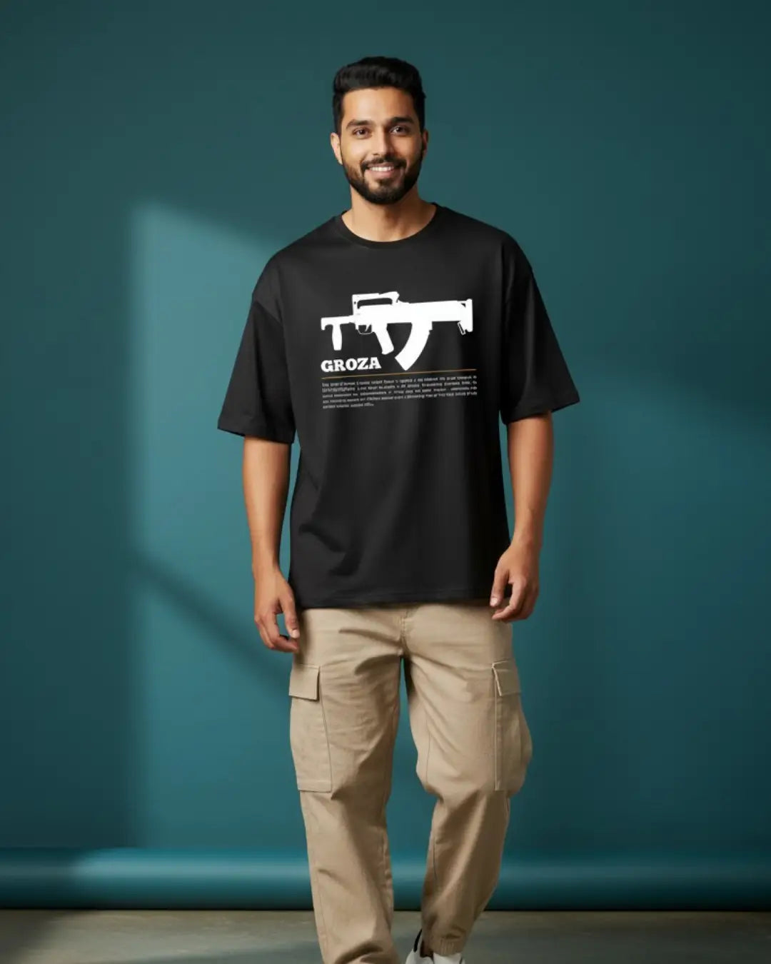 BGMI Groza Oversized T-Shirt – Airdrop Beast Edition | 240 GSM Heavyweight Gamer Tee - Black / XS / 180GSM - Valorant