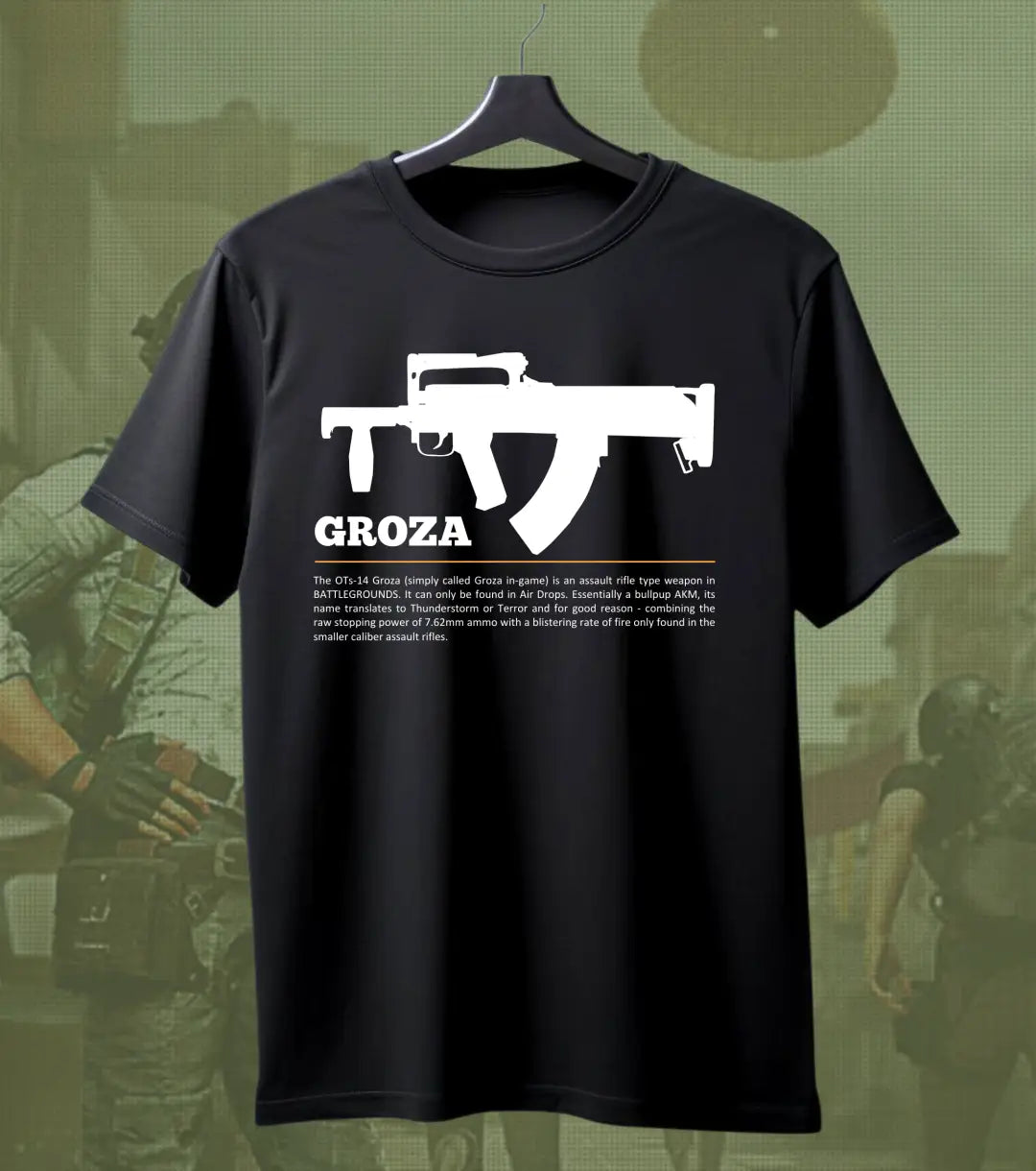 BGMI Groza T-Shirt | PUBG Drop Weapon Graphic Tee - BGMI/PUBG