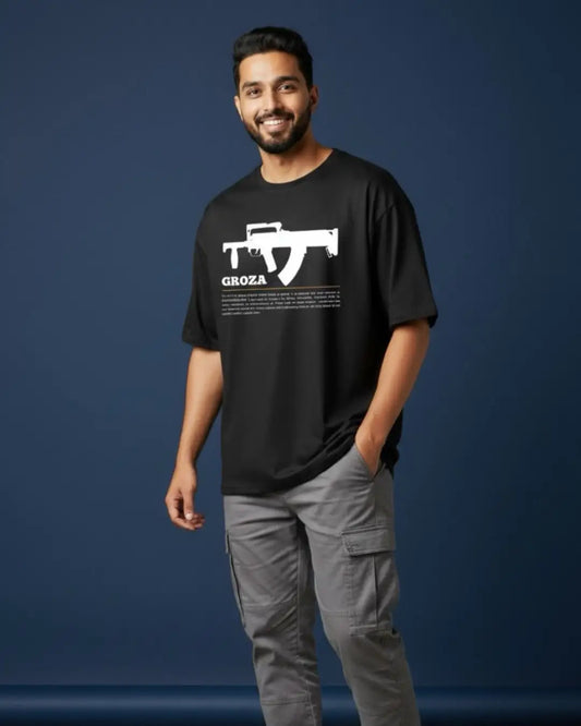 BGMI Groza T-Shirt | PUBG Drop Weapon Graphic Tee - Black / S - BGMI/PUBG