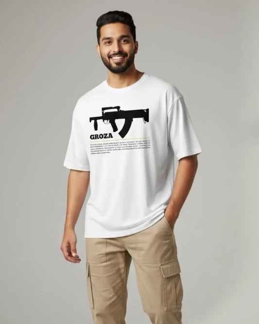 BGMI Groza T-Shirt | PUBG Drop Weapon Graphic Tee - White / S - BGMI/PUBG