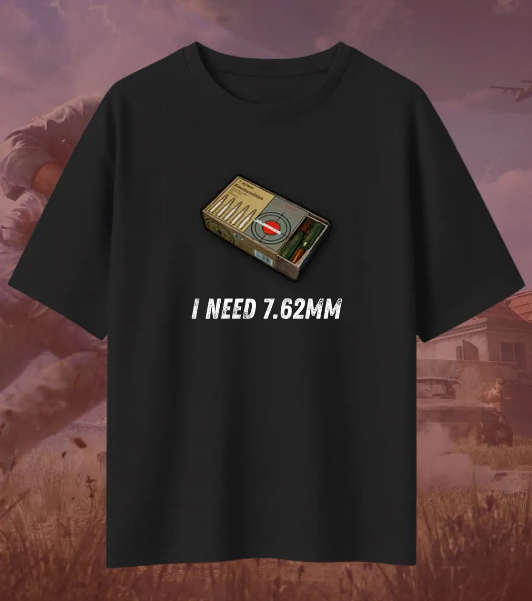 BGMI I Need Ammo Oversized T-Shirt – Squad Loot Meme Tee | 240 GSM Heavyweight Gamer Tee - 7.62mm / XS / Black