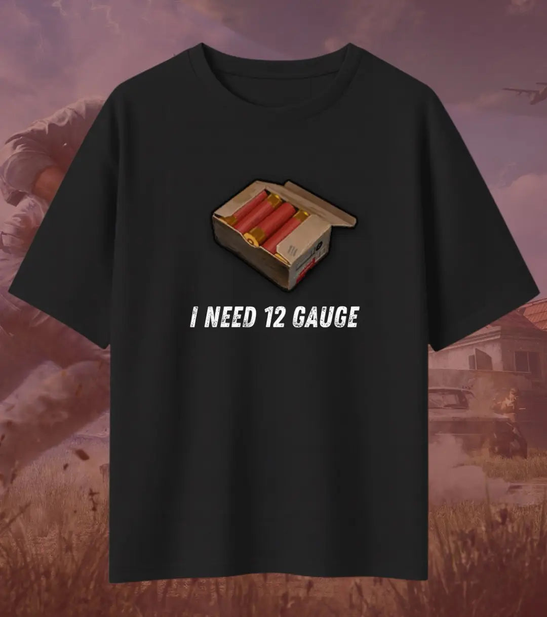 BGMI I Need Ammo Oversized T-Shirt – Squad Loot Meme Tee | 240 GSM Heavyweight Gamer Tee - 12 Gauge / XS / Black