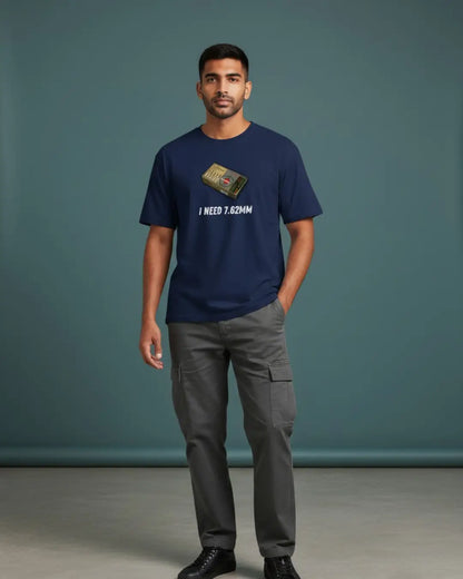 BGMI I Need Ammo Oversized T-Shirt – Squad Loot Meme Tee | 240 GSM Heavyweight Gamer Tee - 7.62mm / XS / Navy