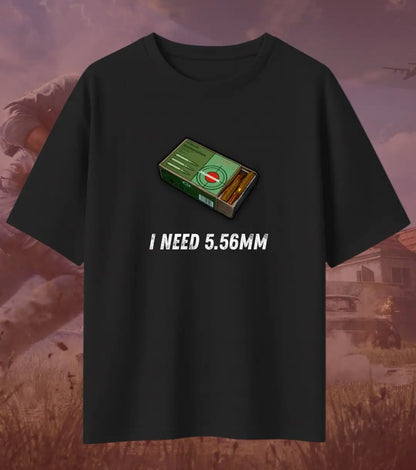 BGMI I Need Ammo Oversized T-Shirt – Squad Loot Meme Tee | 240 GSM Heavyweight Gamer Tee - 5.56mm / XS / Black