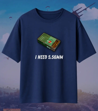 BGMI I Need Ammo Oversized T-Shirt – Squad Loot Meme Tee | 240 GSM Heavyweight Gamer Tee - 5.56mm / XS / Navy