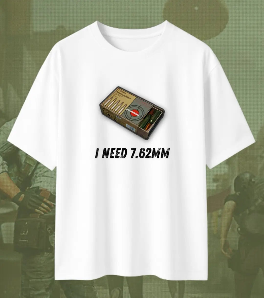 BGMI I Need Ammo Oversized T-Shirt – Squad Loot Meme Tee | 240 GSM Heavyweight Gamer Tee - 7.62mm / XS / White