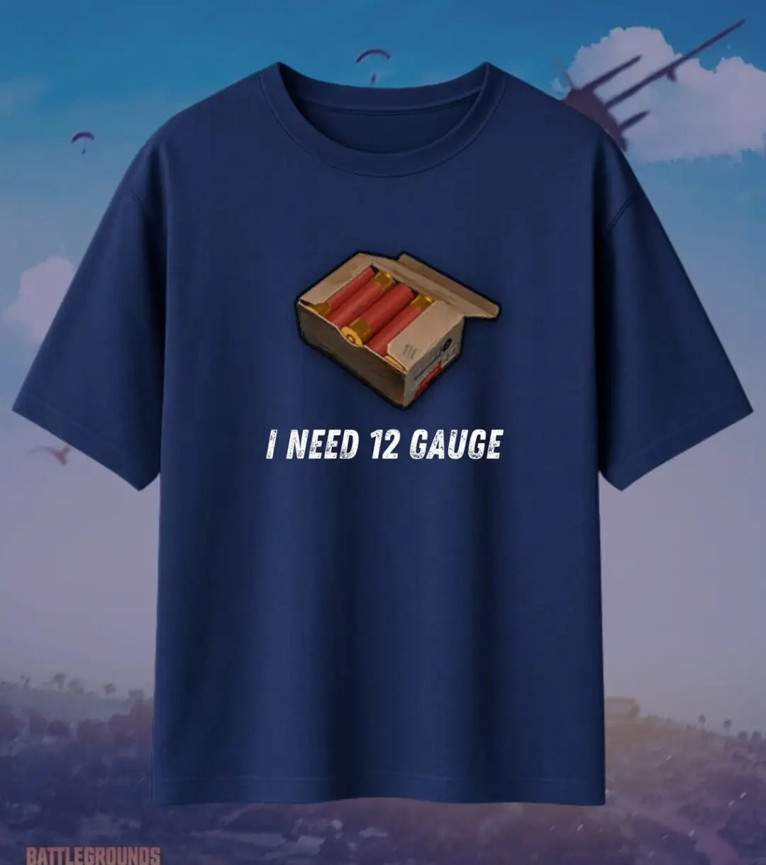 BGMI I Need Ammo Oversized T-Shirt – Squad Loot Meme Tee | 240 GSM Heavyweight Gamer Tee - 12 Gauge / XS / Navy