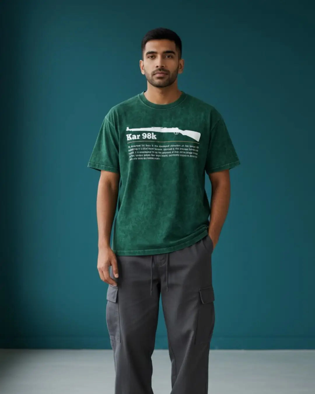 BGMI Kar98k – Marksman Legend Acid Wash Oversized T-Shirt | 240 GSM Heavyweight Tee - Bottle Green / S - BGMI/PUBG