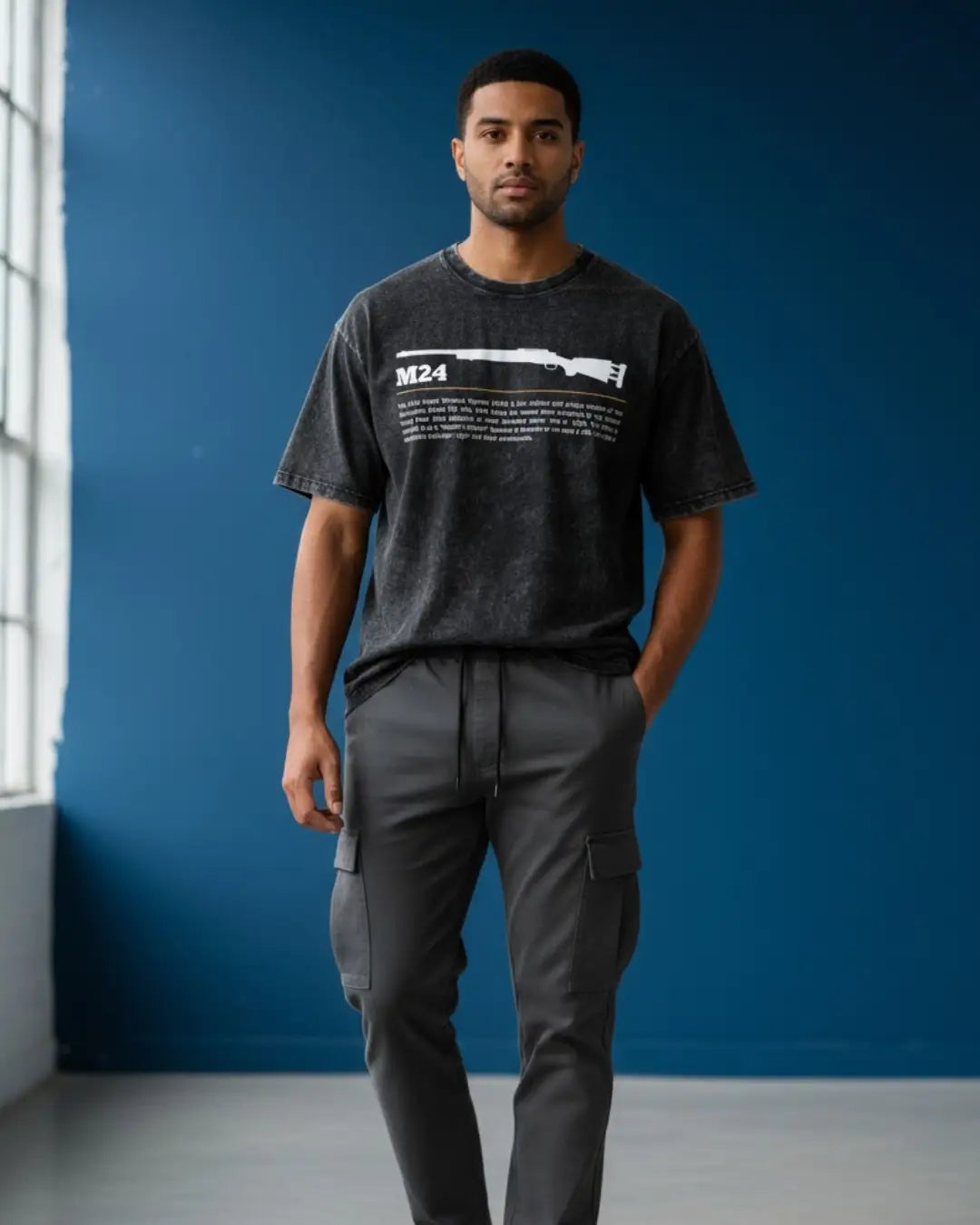 BGMI M24 – Elite Sniper Acid Wash Oversized T-Shirt | 240 GSM Heavyweight Tee - Black / S - BGMI/PUBG