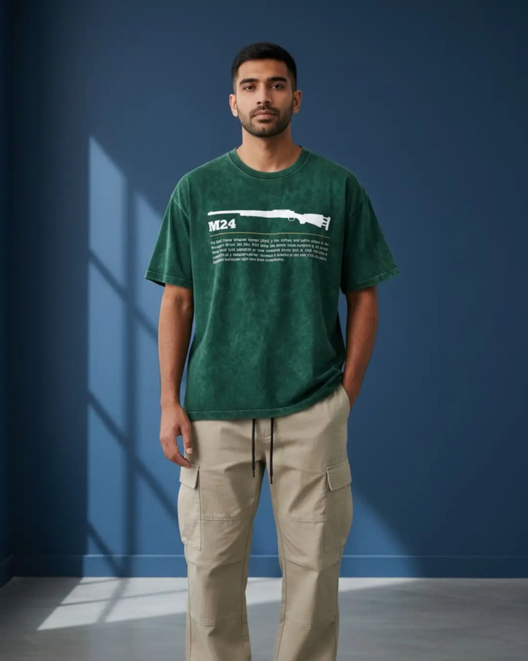 BGMI M24 – Elite Sniper Acid Wash Oversized T-Shirt | 240 GSM Heavyweight Tee - Bottle Green / S - BGMI/PUBG