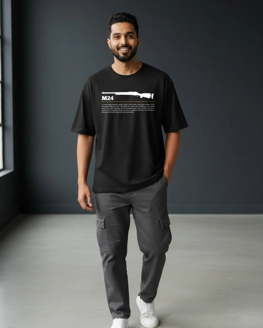 BGMI M24 Oversized T-Shirt – Clean Bolt-Action Aim | 240 GSM Heavyweight Gamer Tee - Black / XS / 180GSM - Valorant