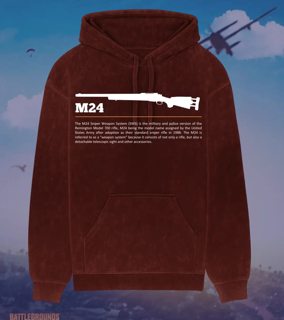 BGMI M24 Stealth Sniper Hoodie – Acid Wash | 300 GSM Heavyweight Fleece - Maroon / S - BGMI/PUBG