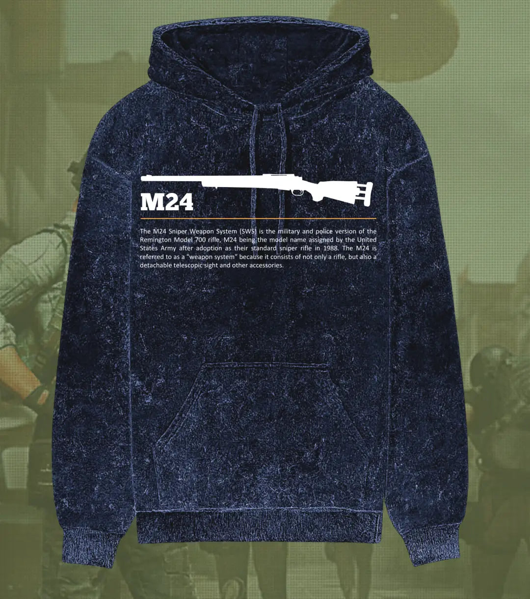 BGMI M24 Stealth Sniper Hoodie – Acid Wash | 300 GSM Heavyweight Fleece - Navy / S - BGMI/PUBG