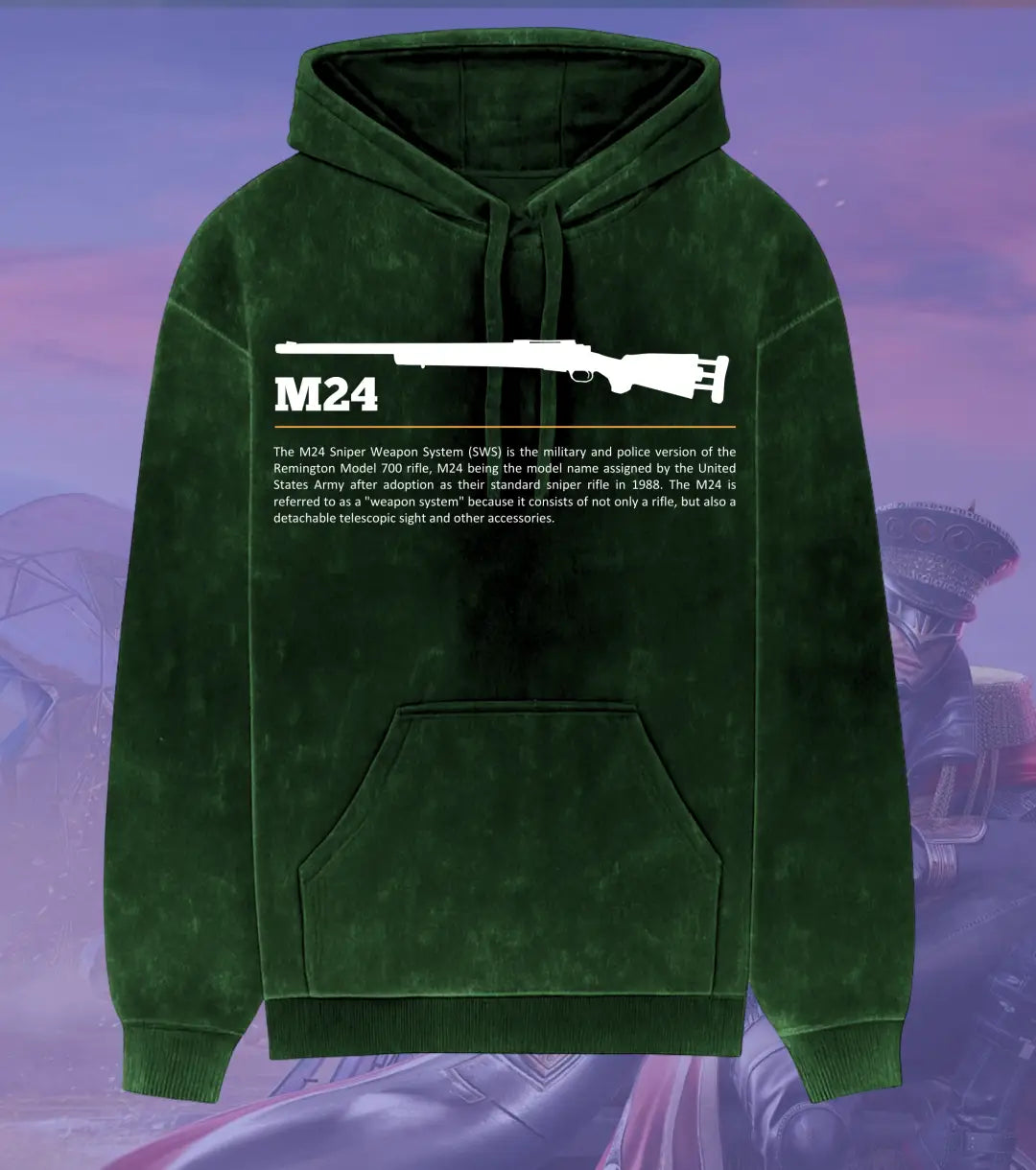 BGMI M24 Stealth Sniper Hoodie – Acid Wash | 300 GSM Heavyweight Fleece - Bottle Green / S - BGMI/PUBG