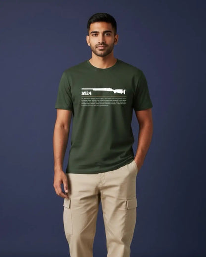 BGMI M24 T-Shirt | PUBG Sniper Rifle Graphic Tee - Bottle Green / S - BGMI/PUBG