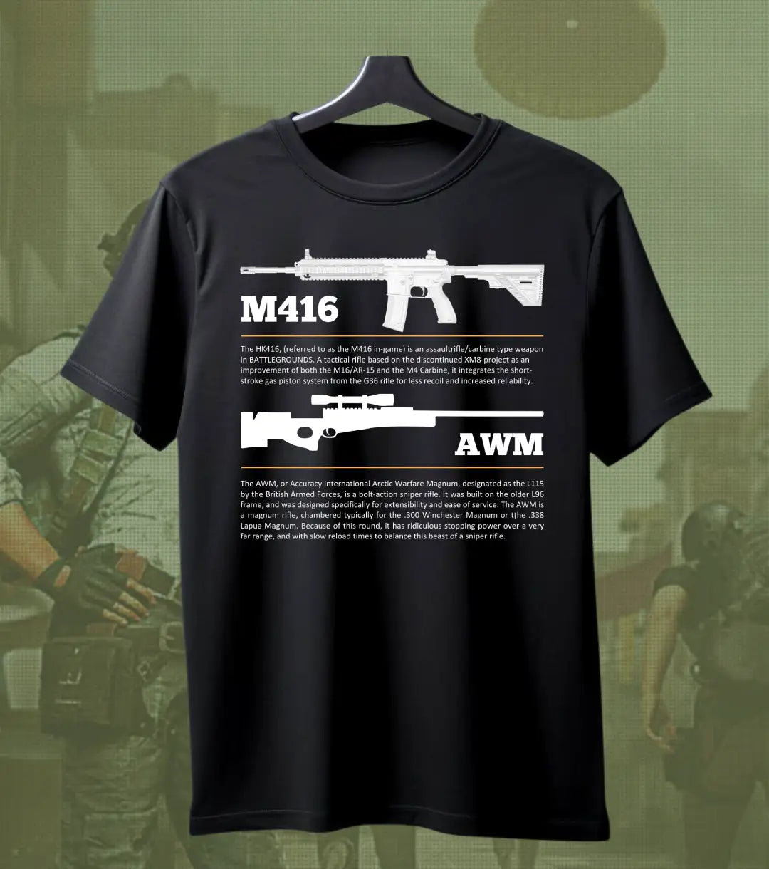 BGMI M4 Combo T-Shirt | PUBG Battle Royale Weapon Tee - S / Black / AWM - BGMI/PUBG