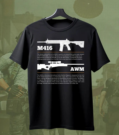 BGMI M4 Combo T-Shirt | PUBG Battle Royale Weapon Tee - S / Black / AWM - BGMI/PUBG