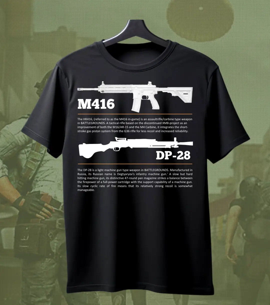 BGMI M4 Combo T-Shirt | PUBG Battle Royale Weapon Tee - S / Black / DP-28 - BGMI/PUBG