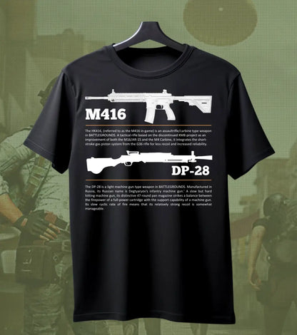 BGMI M4 Combo T-Shirt | PUBG Battle Royale Weapon Tee - S / Black / DP-28 - BGMI/PUBG