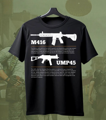 BGMI M4 Combo T-Shirt | PUBG Battle Royale Weapon Tee - S / Black / UMP45 - BGMI/PUBG