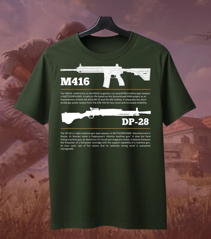 BGMI M4 Combo T-Shirt | PUBG Battle Royale Weapon Tee - S / Bottle Green / DP-28 - BGMI/PUBG