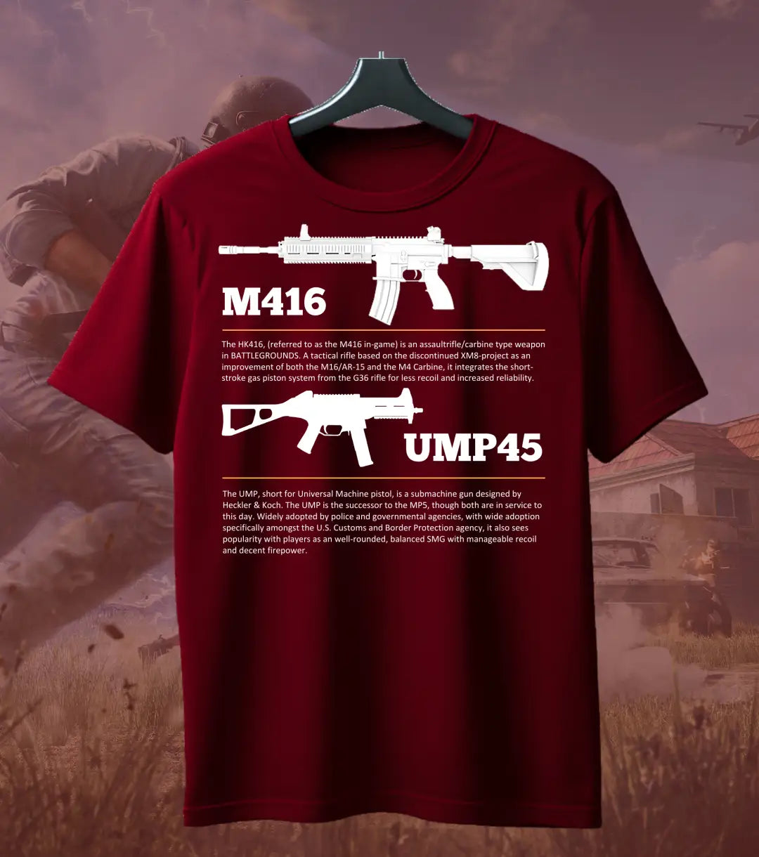 BGMI M4 Combo T-Shirt | PUBG Battle Royale Weapon Tee - S / Maroon / UMP45 - BGMI/PUBG