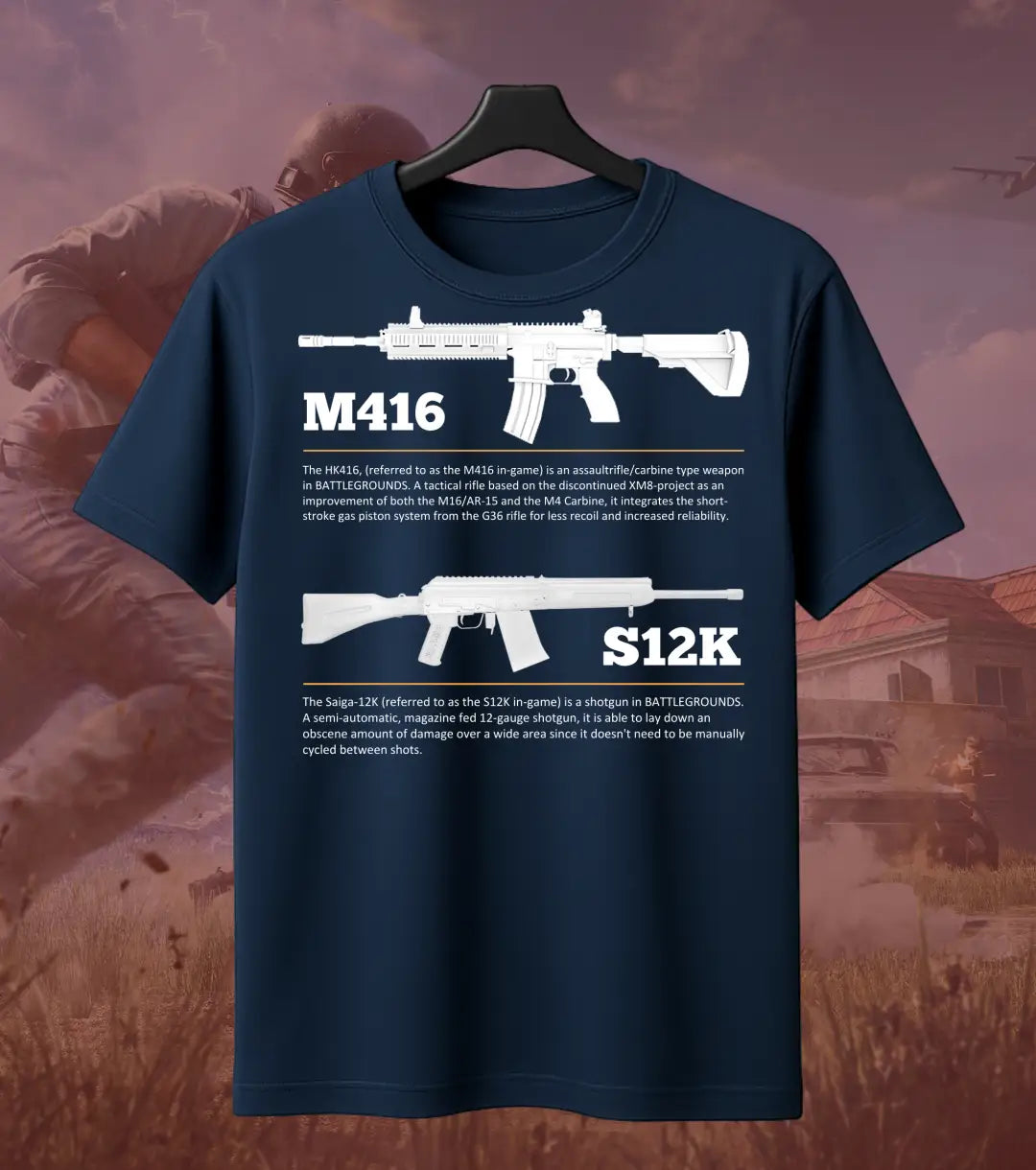 BGMI M4 Combo T-Shirt | PUBG Battle Royale Weapon Tee - S / Navy / S12K - BGMI/PUBG