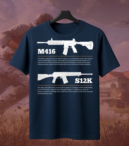 BGMI M4 Combo T-Shirt | PUBG Battle Royale Weapon Tee - S / Navy / S12K - BGMI/PUBG