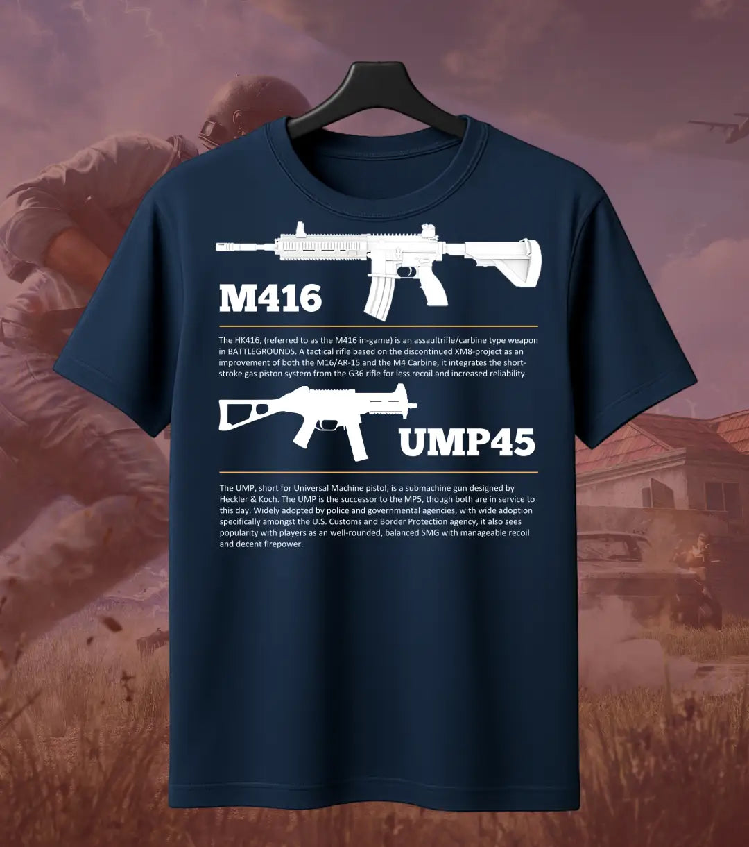 BGMI M4 Combo T-Shirt | PUBG Battle Royale Weapon Tee - S / Navy / UMP45 - BGMI/PUBG